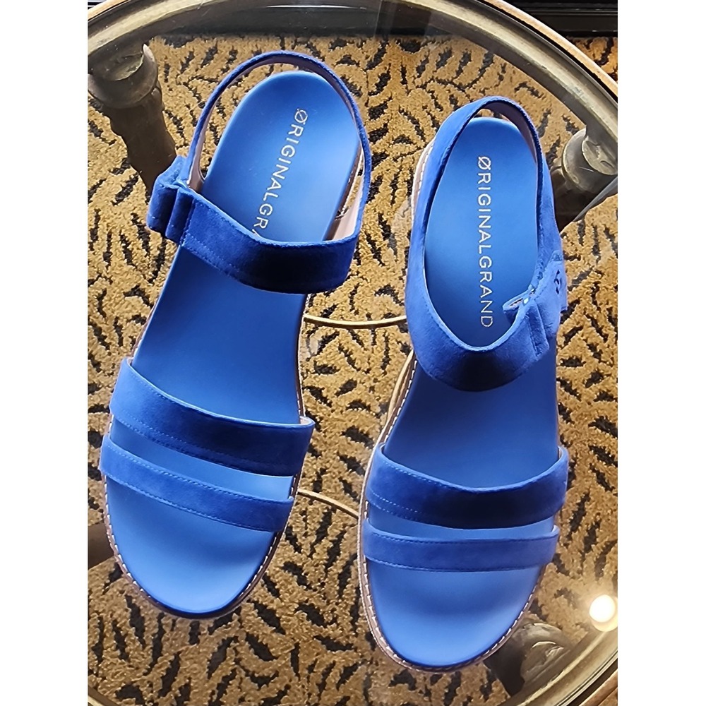 $190 Cole Haan Women's ØG Blue Suede Peyton Flatform Sandals Sz 9.5 W32542